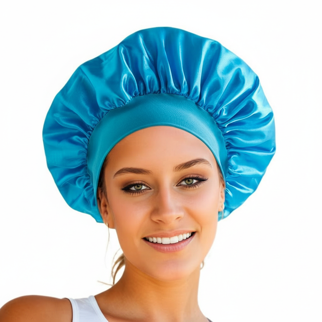 New Women's Satin Solid Wide-brimmed Sleeping Hat Unisex Head Wrap Elastic Band Cap Hair Care Bonnet Night Hat bonnet