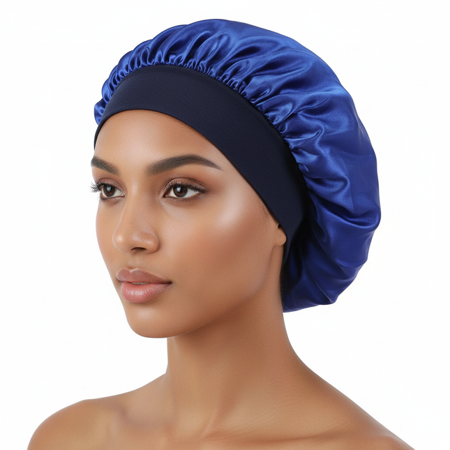 Women Satin Bonnet Hair Bonnet for Sleeping Hair Care Silk Bonnets Solid Wide-brimmed Sleeping Hat with Elastic Soft Band
