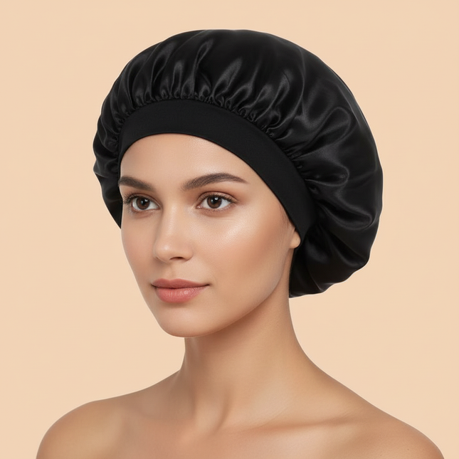 1pc Women's Solid Color Satin Wide-Brimmed Shower Cap, Suitable For Daily Use Silk Bonnet Satin Bonnet
