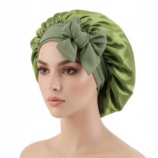 Women Satin Bonnet Solid Sleeping Hat Stretchy Tie Band Elastic Night Shower Cap Adjustable Hair Head Cover Bonnet for Women