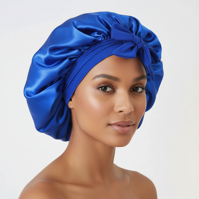 Women Satin Bonnet Solid Sleeping Hat Stretchy Tie Band Elastic Night Shower Cap Adjustable Hair Head Cover Bonnet for Women