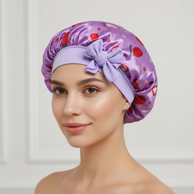 Wide Band Printed Kids Bonnet Shower Cap Silky Bonnet Curly Hair Boy Girls Adjustable Sleep Night Cap Baby Bow HeadWrap