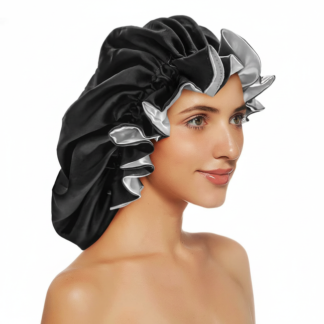 Double satin nightcap flanging wooden ear shower cap lace home hat Queen Lady Princess Hat