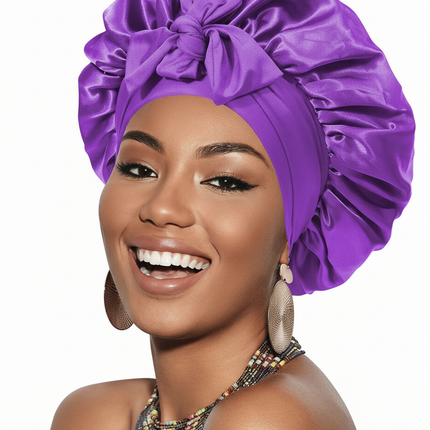 New Satin Double Layer Bonnet Solid Wide Tie Band Stretch Head Silky Bonnet Edge Wrap Nightcap Hair Care Shower Bonnet for Women
