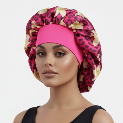 1PC Women's Leopard Print Satin Sleep Bonnet - Adjustable Night Cap for Hair Protection While Sleeping