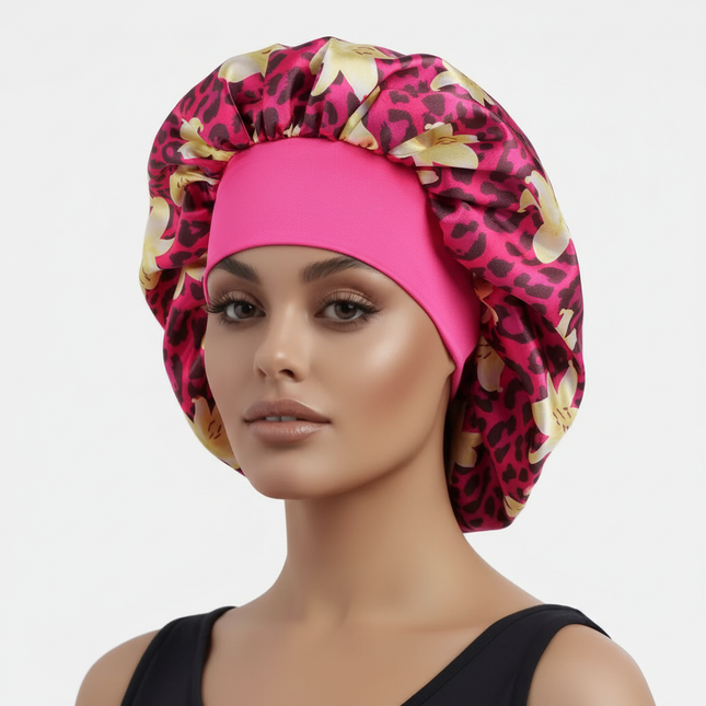 1PC Women's Leopard Print Satin Sleep Bonnet - Adjustable Night Cap for Hair Protection While Sleeping