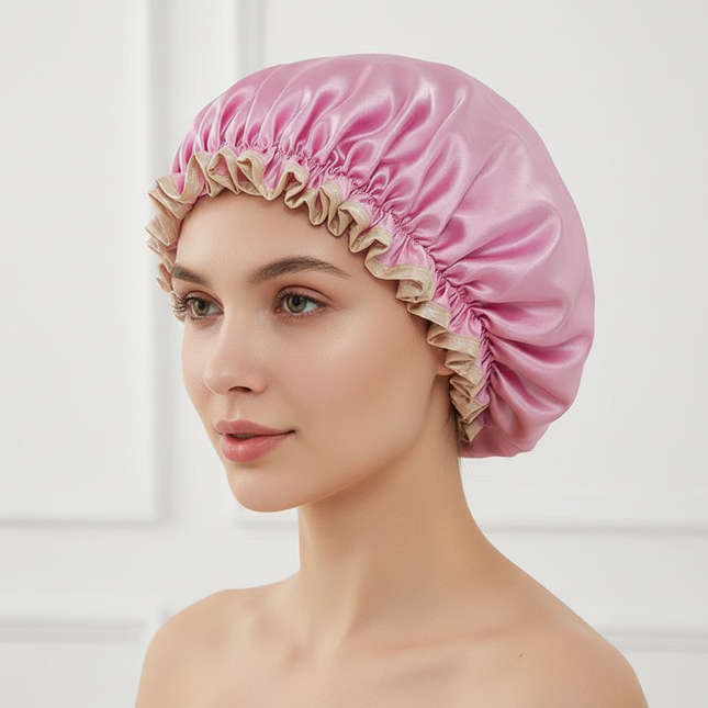 Double Layer Shower Cap Women Waterproof Thickened Reusable Oil Proof Kitchen Hair Cover Bonnet Satin Hair Bonnet for Sleeping