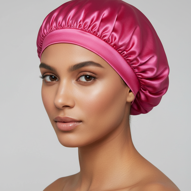 1pc Women's Solid Color Satin Wide-Brimmed Shower Cap, Suitable For Daily Use Silk Bonnet Satin Bonnet