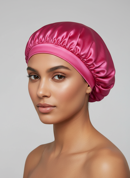 1pc Women's Solid Color Satin Wide-Brimmed Shower Cap, Suitable For Daily Use Silk Bonnet Satin Bonnet
