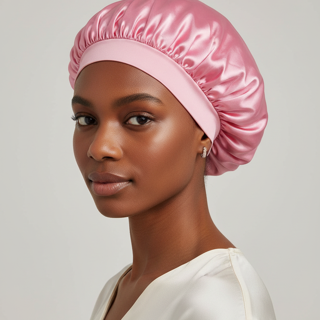 1pc Women's Solid Color Satin Wide-Brimmed Shower Cap, Suitable For Daily Use Silk Bonnet Satin Bonnet