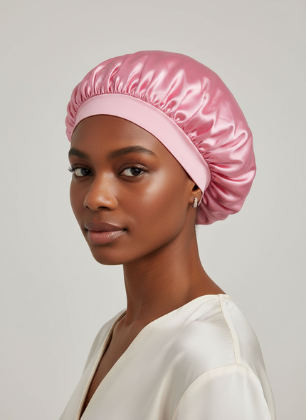 1pc Women's Solid Color Satin Wide-Brimmed Shower Cap, Suitable For Daily Use Silk Bonnet Satin Bonnet