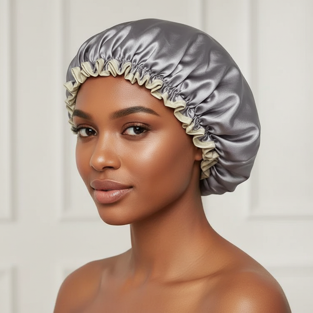 25cm Double Layer Waterproof Bath Hat Satin Cloth Shower Cap Round Dot Shower Hair Cover Women Supplies Hair Salon Bathing Caps