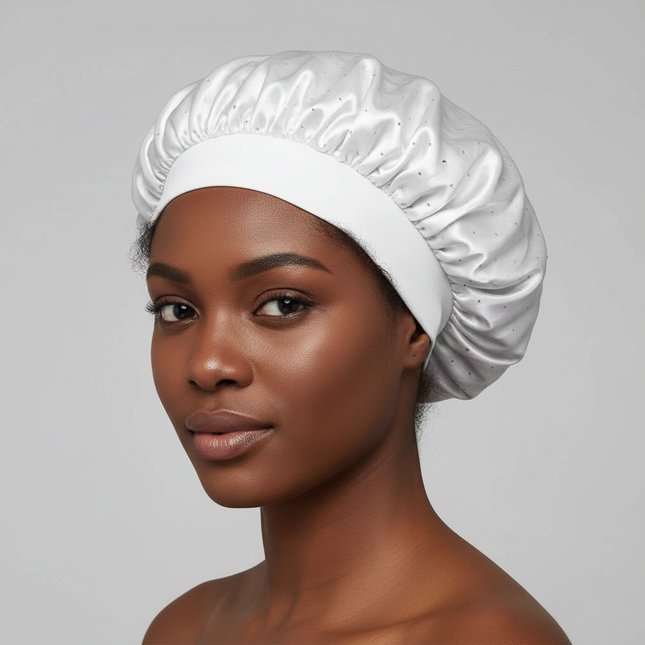 Elegant Wide Band Satin Sleep Hat Soft Adjustable Elasticity Salon Headwrap Rhinestone Decorated Makeup Headband Hair Care