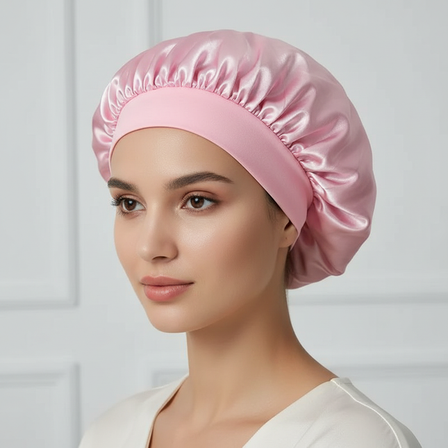 Women Satin Sleeping Cap Soft Large Elastic Wide Band Colorful Silk Hat Curly Hair Care Beauty Makeup