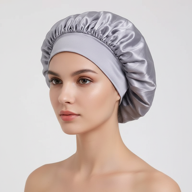 New Women Satin Solid Sleeping Hat Silky Bonnets With Tie Bands Elastic Shower Cap Adjustable Cap For Curly Hair Bonnets