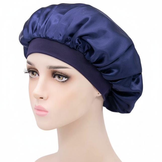 Unisex Imitation Silk Sleeping Hat Black Wine Navy Elastic Narrow Head Satin Bonnet Night Sleeping Shower Cap Hair Styling Tool