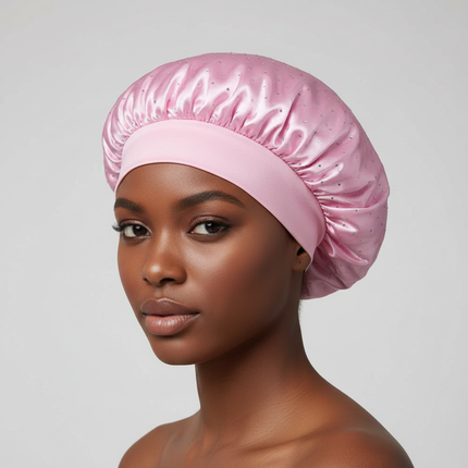 Elegant Wide Band Satin Sleep Hat Soft Adjustable Elasticity Salon Headwrap Rhinestone Decorated Makeup Headband Hair Care