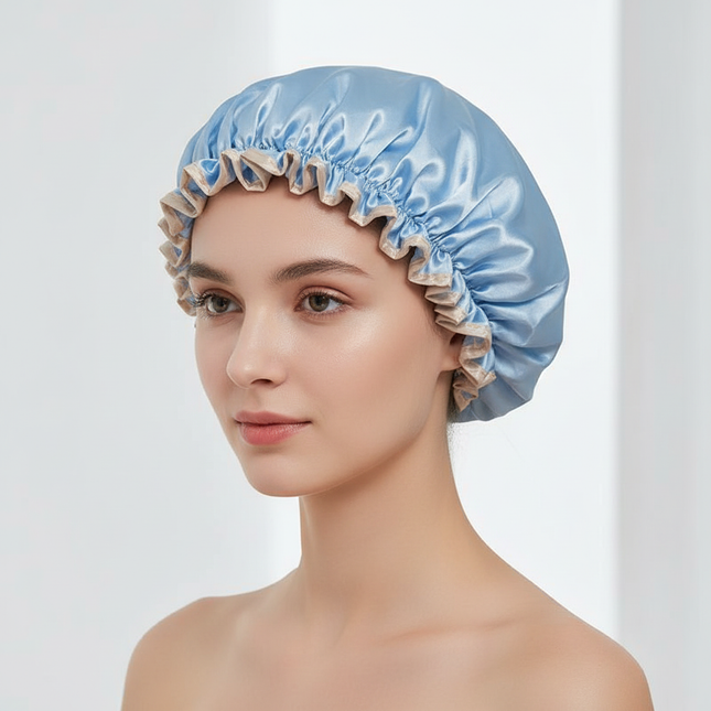 Double Layer Shower Cap Women Waterproof Thickened Reusable Oil Proof Kitchen Hair Cover Bonnet Satin Hair Bonnet for Sleeping
