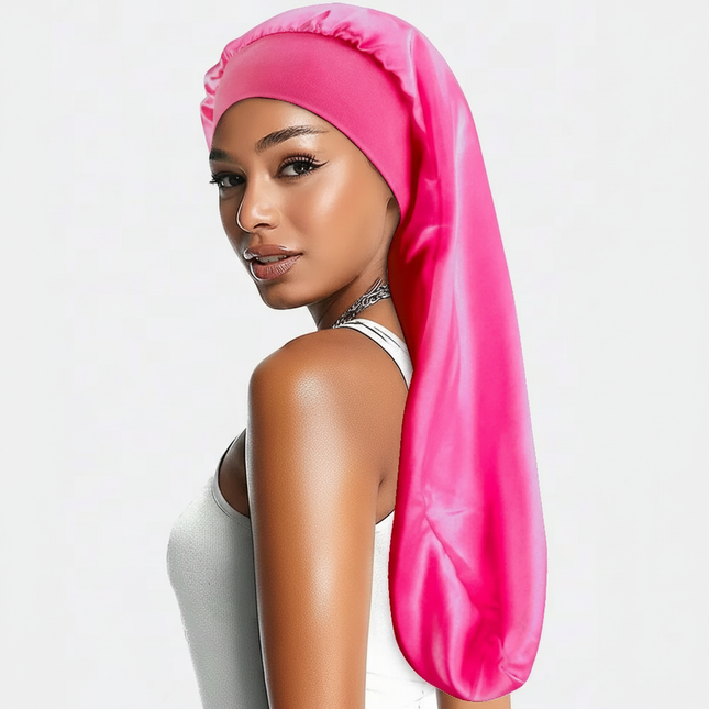 Soft Black Satin Hair Bonnet for Sleep & Shower - Elastic, Comfortable Wrap for Hair Protection and Style Preservation