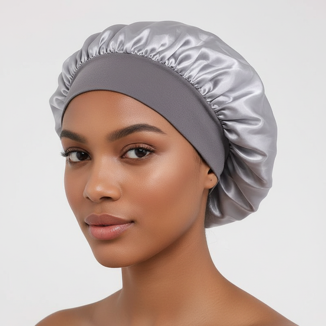 Women Satin Bonnet Hair Bonnet for Sleeping Hair Care Silk Bonnets Solid Wide-brimmed Sleeping Hat with Elastic Soft Band