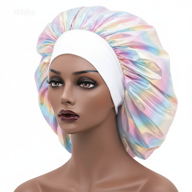 Women Large Sleeping Cap Laser Color Satin Elastic Bonnet Silky Bonnets Muslim Hijabs Lady Shower Cap Beauty Hair Care Cap