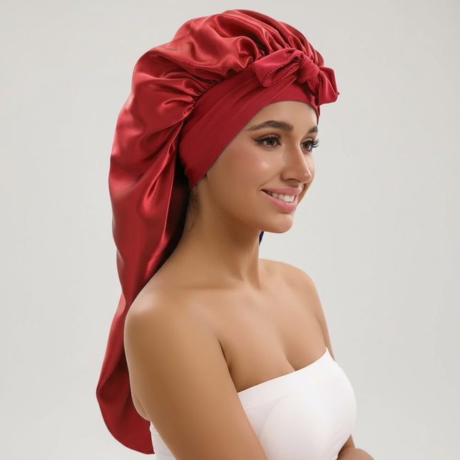 1/2/3pcs Satin Sleep Caps with Ribbon Tie - Black & Pink, Polyester Night Hats for Long Hair, Casual and Stylish Design