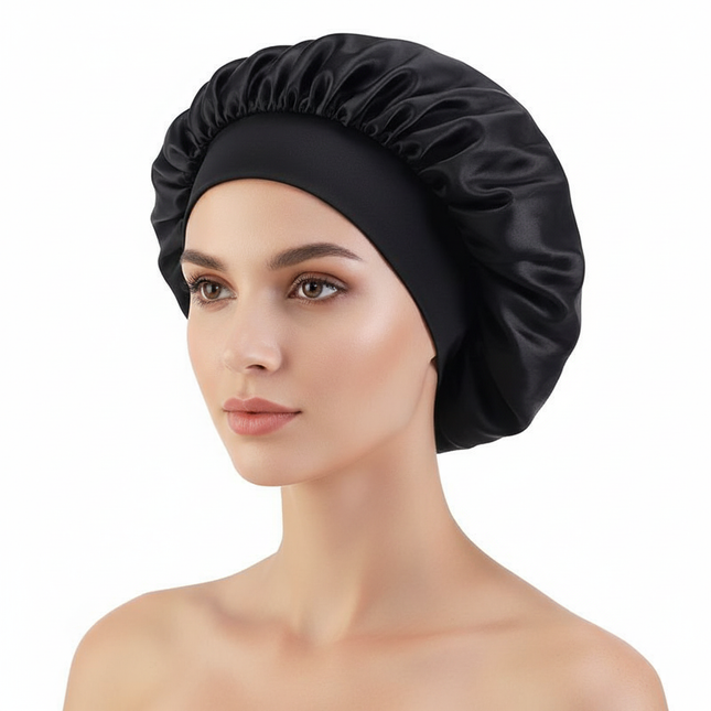 New Women Satin Solid Sleeping Hat Silky Bonnets With Tie Bands Elastic Shower Cap Adjustable Cap For Curly Hair Bonnets