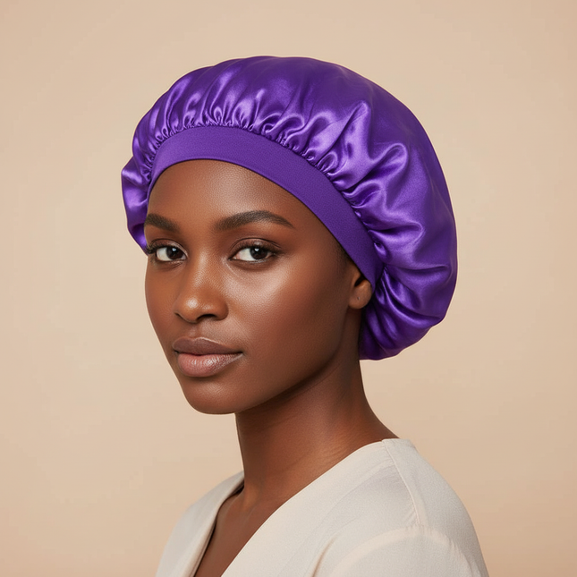 1pc Women's Solid Color Satin Wide-Brimmed Shower Cap, Suitable For Daily Use Silk Bonnet Satin Bonnet