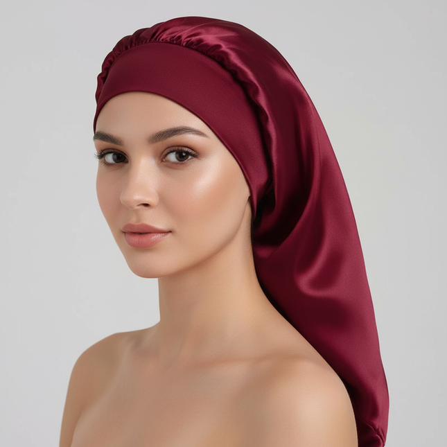 Long Satin Bonnet Sleep Cap Silk Sleeping Cap With Wide Elastic Band Loose Night Hat For Women Braids Curly Hair Natural Hair