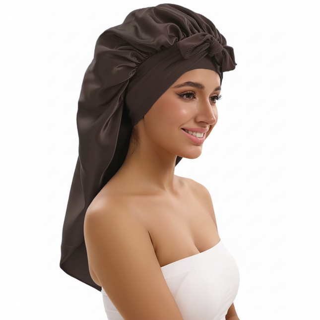 1/2/3pcs Satin Sleep Caps with Ribbon Tie - Black & Pink, Polyester Night Hats for Long Hair, Casual and Stylish Design