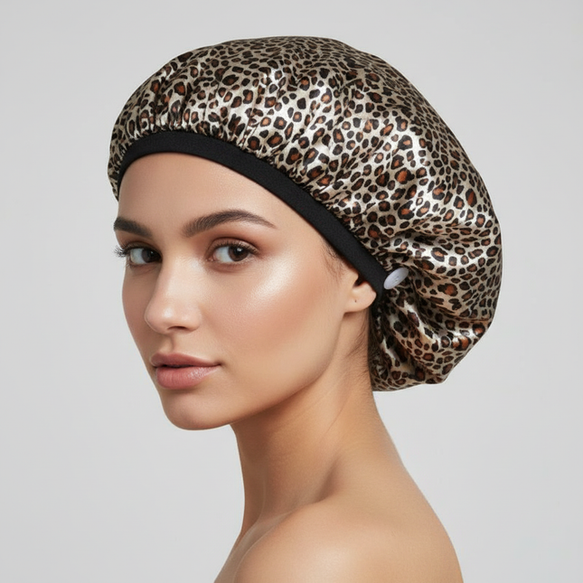 Black Simulated Silk Dry Hair Cap for Women with Long Hair, Absorbent Polyester Fiber Dry Hair Elastic Satin Hair Cap Shower Cap