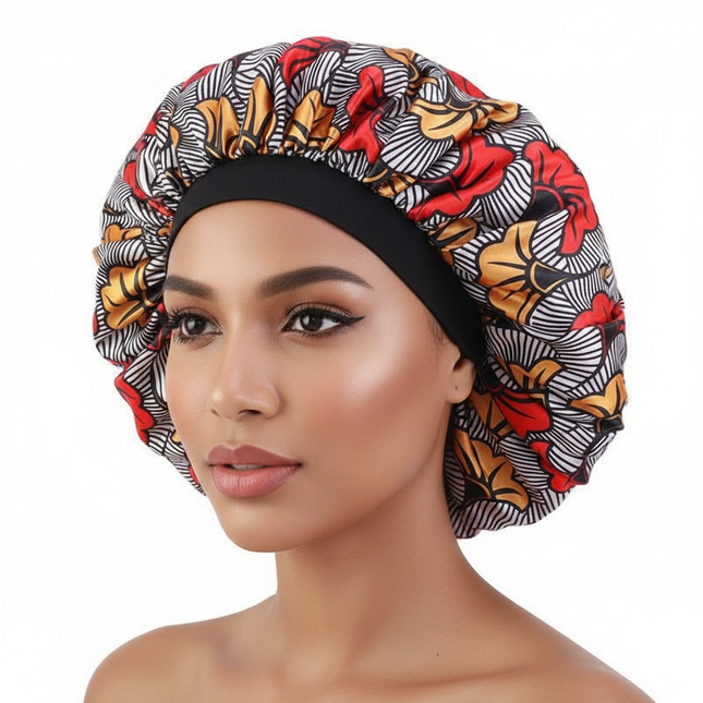 New Women's Extra Large Hair Cap For Sleeping African Printed Satin Cap Elastic Night Turban Artificial Silk Chemo Bonnet