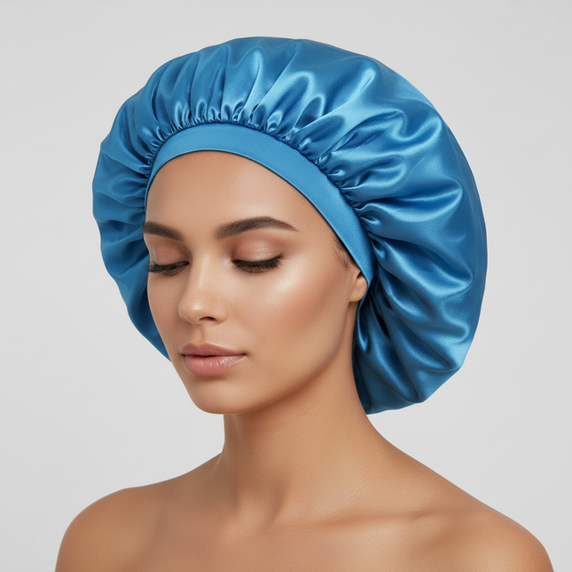 New Women Oversized Silky Hair Soft Elegant Bonnet Solid Color Satin Bonnet Sleeping Night Cap Elastic Shower Bath Hats