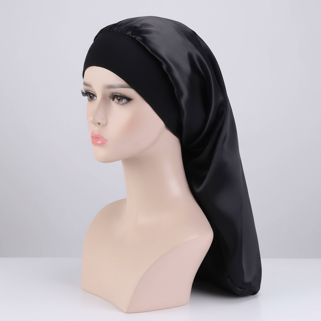 Long Satin Bonnet Sleep Cap Silk Sleeping Cap With Wide Elastic Band Loose Night Hat For Women Braids Curly Hair Natural Hair
