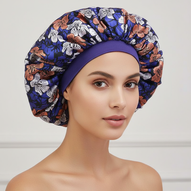 New Women's Extra Large Hair Cap For Sleeping African Printed Satin Cap Elastic Night Turban Artificial Silk Chemo Bonnet