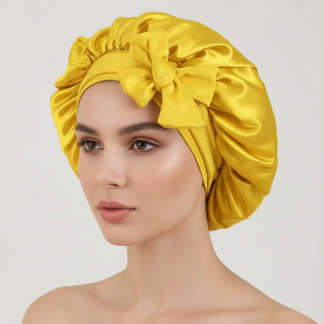Women Satin Bonnet Solid Sleeping Hat Stretchy Tie Band Elastic Night Shower Cap Adjustable Hair Head Cover Bonnet for Women