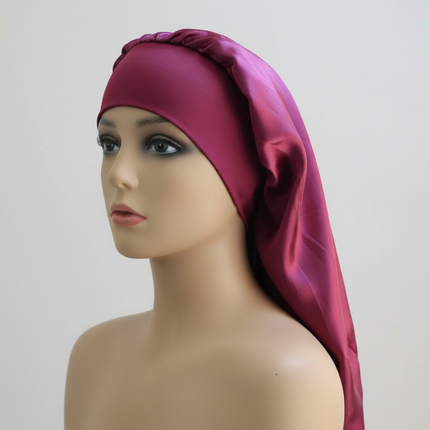 1Pc Simulated Silk Sleeping Hat Curly Hair Oversized Hat Braided Satin Hat Women's Silk Long Barrel Elastic Hairband Hat