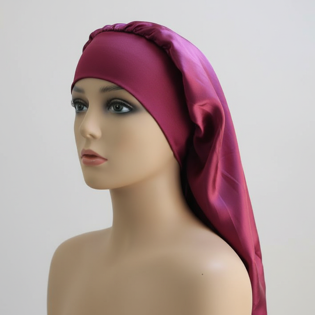 1Pc Simulated Silk Sleeping Hat Curly Hair Oversized Hat Braided Satin Hat Women's Silk Long Barrel Elastic Hairband Hat