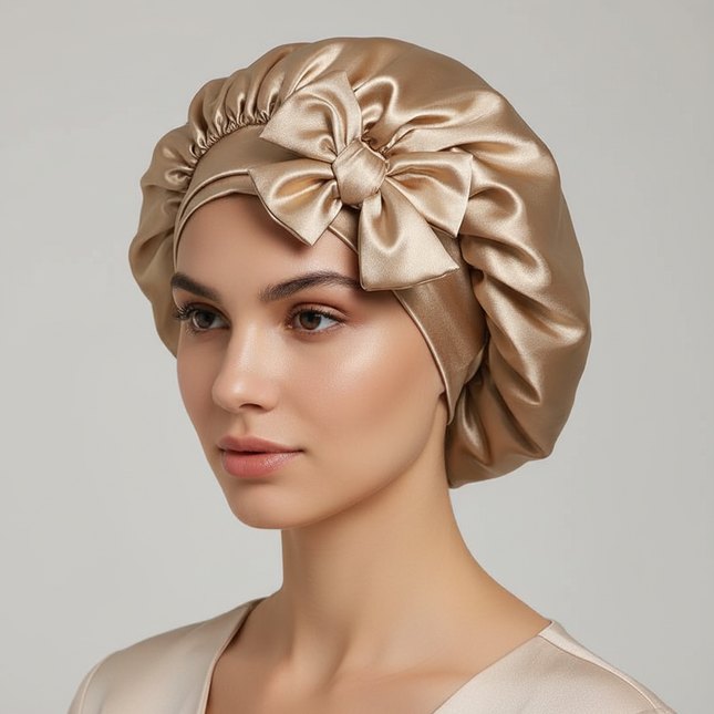 Women Satin Bonnet Solid Sleeping Hat Stretchy Tie Band Elastic Night Shower Cap Adjustable Hair Head Cover Bonnet for Women