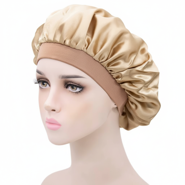 Unisex Imitation Silk Sleeping Hat Black Wine Navy Elastic Narrow Head Satin Bonnet Night Sleeping Shower Cap Hair Styling Tool