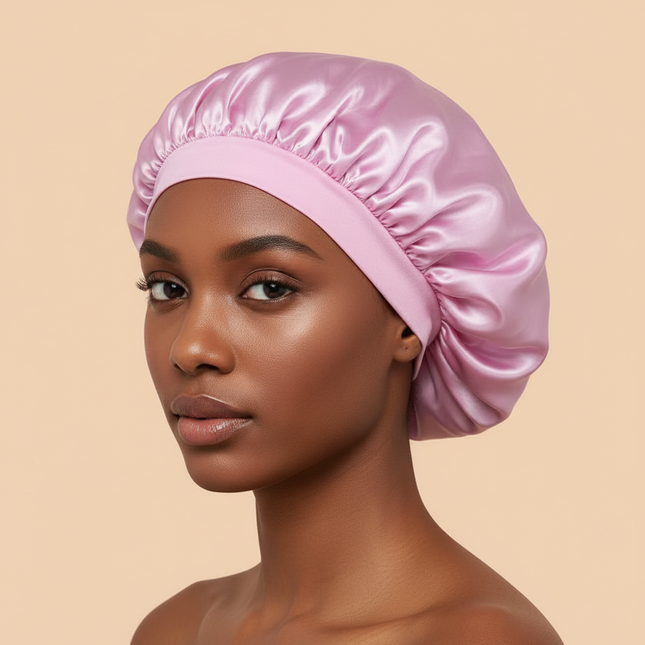 1pc Women's Solid Color Satin Wide-Brimmed Shower Cap, Suitable For Daily Use Silk Bonnet Satin Bonnet