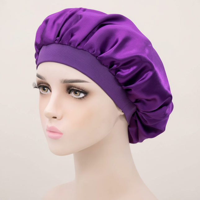 Unisex Imitation Silk Sleeping Hat Black Wine Navy Elastic Narrow Head Satin Bonnet Night Sleeping Shower Cap Hair Styling Tool