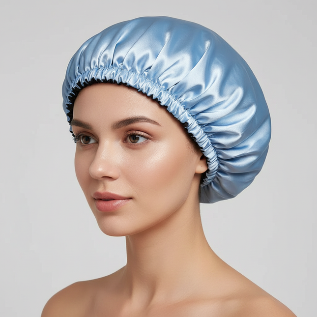 Adjustable Double Layer Satin Bonnet Nightcap Doubleside Women Round Shower Caps Night Sleep Polyester Hat Solid Black Lining