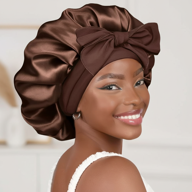 Sleeping Silk Bonnet With Tie Band Women Satin Bonnet Double Layer Satin Lined Hair Bonnet Curly Hair Sleeping Caps Night Cap