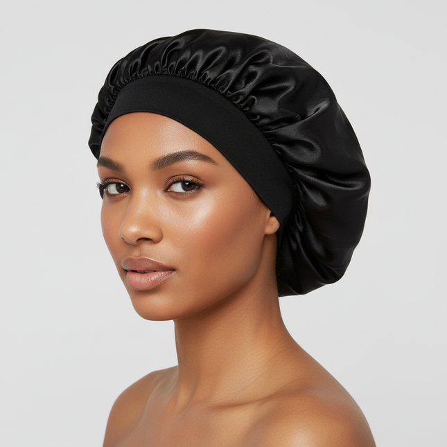 Women Satin Bonnet Hair Bonnet for Sleeping Hair Care Silk Bonnets Solid Wide-brimmed Sleeping Hat with Elastic Soft Band