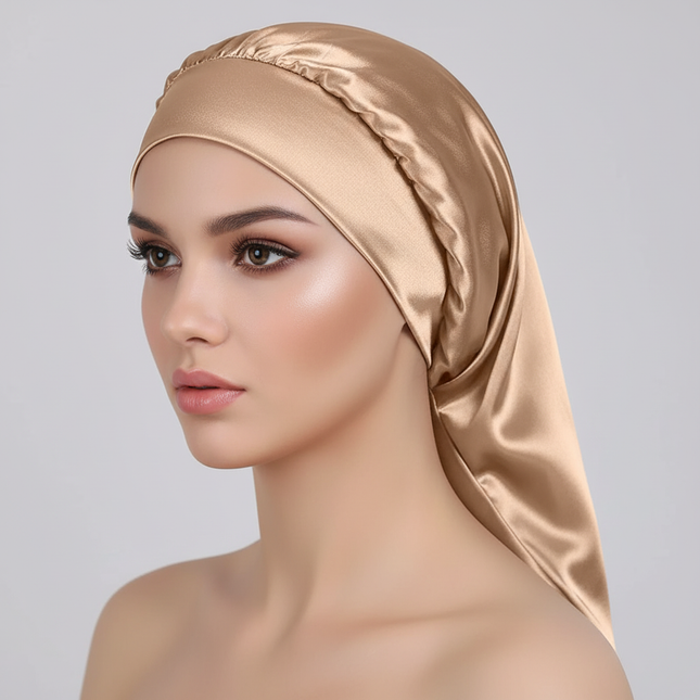 Long Satin Bonnet Sleep Cap Silk Sleeping Cap With Wide Elastic Band Loose Night Hat For Women Braids Curly Hair Natural Hair