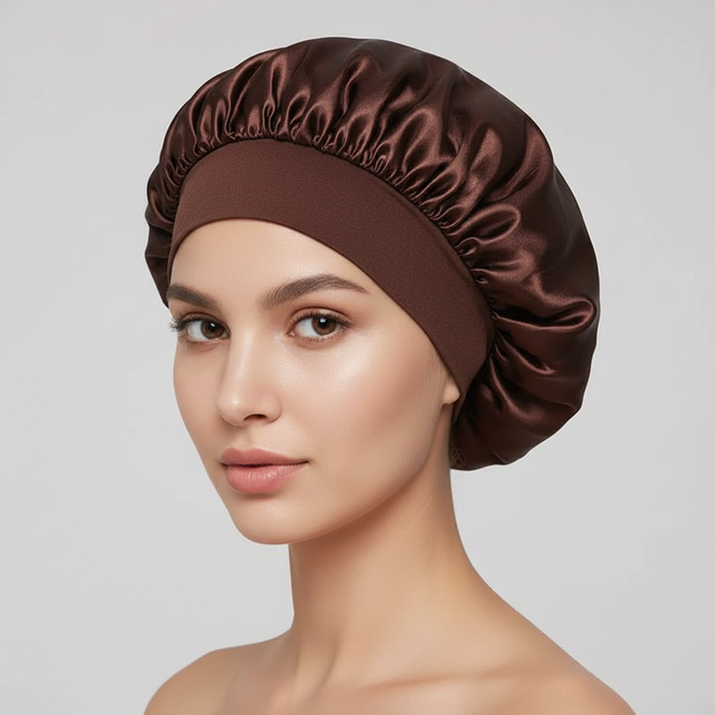 Women Satin Bonnet Hair Bonnet for Sleeping Hair Care Silk Bonnets Solid Wide-brimmed Sleeping Hat with Elastic Soft Band