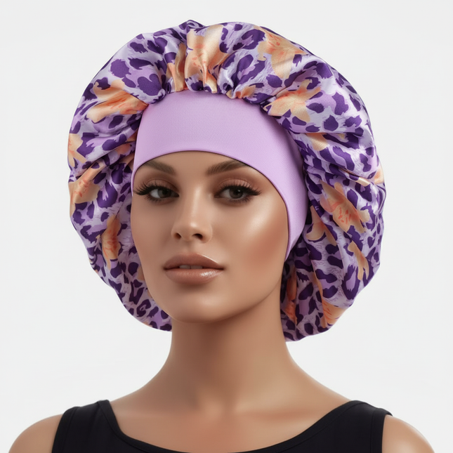 1PC Women's Leopard Print Satin Sleep Bonnet - Adjustable Night Cap for Hair Protection While Sleeping