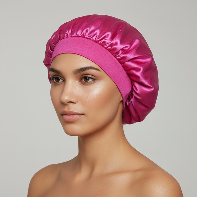 Women Satin Bonnet Hair Bonnet for Sleeping Hair Care Silk Bonnets Solid Wide-brimmed Sleeping Hat with Elastic Soft Band