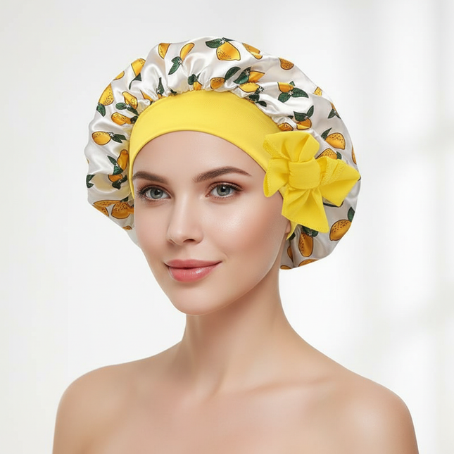 Wide Band Printed Kids Bonnet Shower Cap Silky Bonnet Curly Hair Boy Girls Adjustable Sleep Night Cap Baby Bow HeadWrap